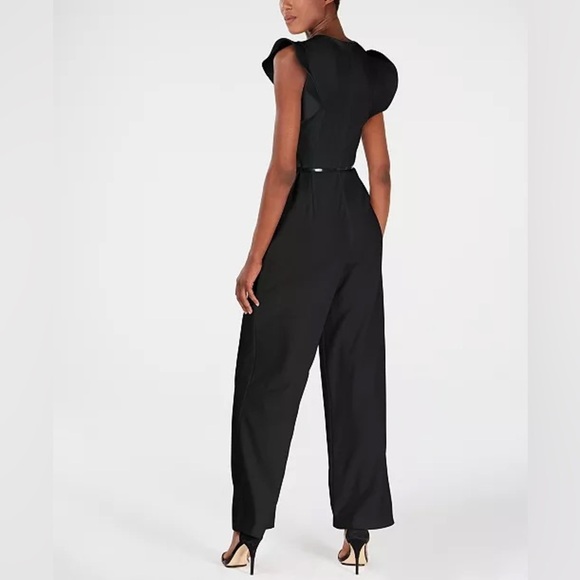 NWT Calvin Klein Black Belted Ruffle Sleeve Jumpsuit Size 6 - Picture 2 of 7